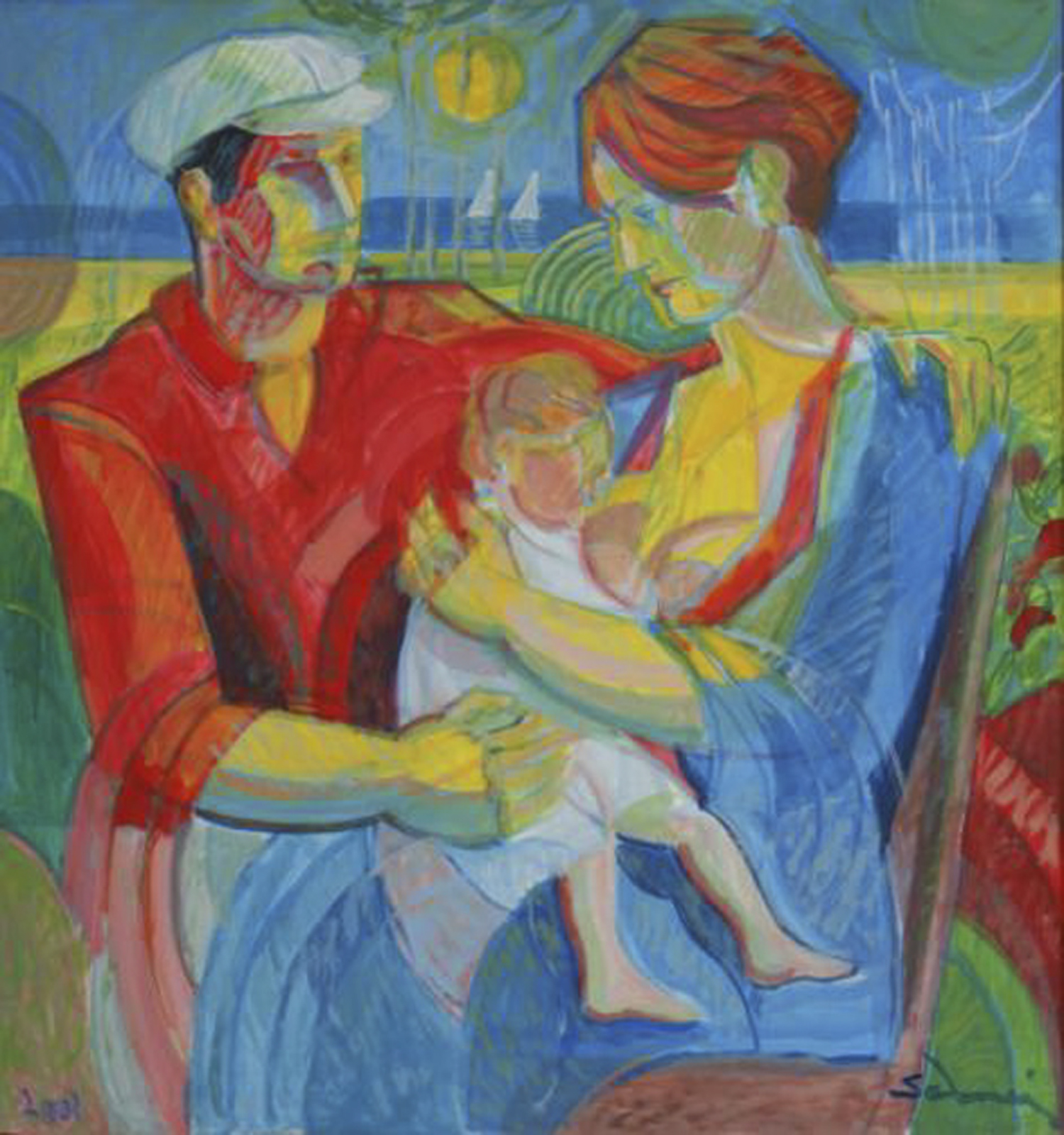 " Sifnos Fisherman's Family " cm85x90 - 2001