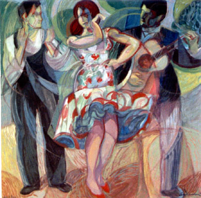 "Flamenco Dancers" cm100x100, 1986/90 - Tempera on Masonite - Price: $ 30,000