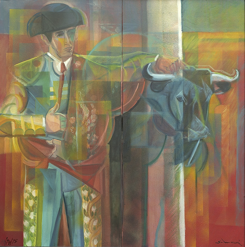 "Toreador and bull" 1974_75 cm 100×100 (Private Collection)